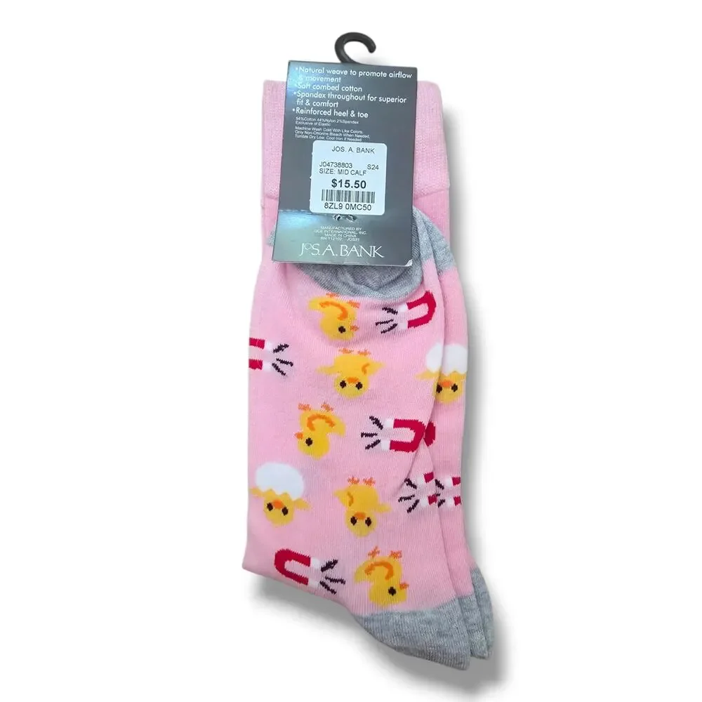 Jos A Bank Chick Magnet Dress Socks Pink Yellow Novelty Mens 8-12
